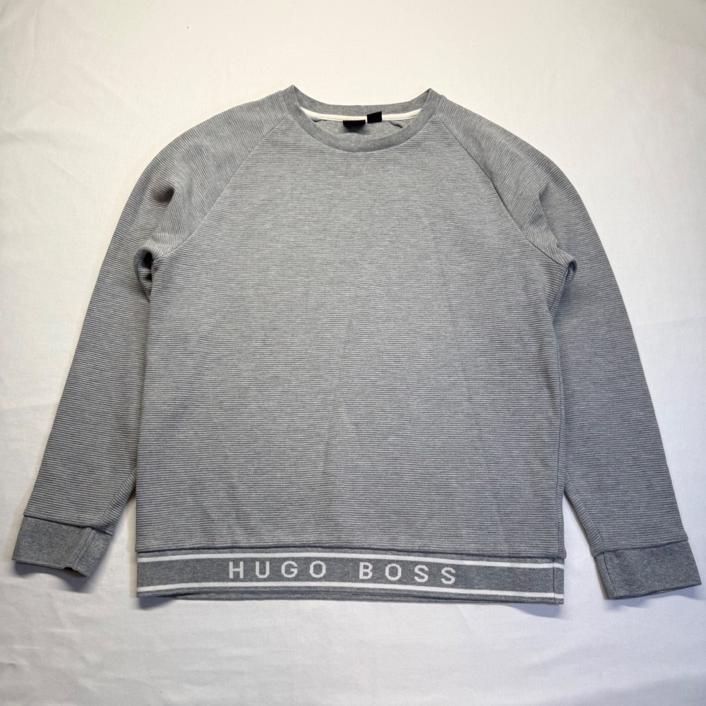 BOSS Hugo Boss Gray Textured Logo Hem Sweatshirt Pullover Large